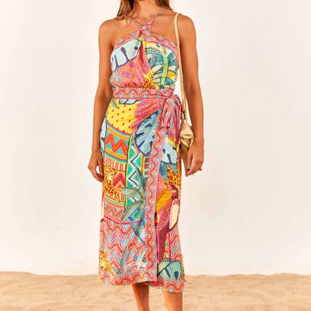Perfect condition bright colored and fun Farm Rio wrap dress.